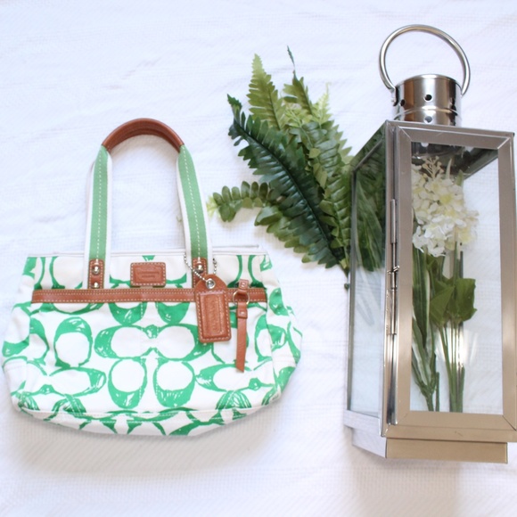 Coach Handbags - Coach Scribble Green C Hampton Satchel